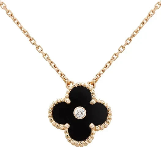 ¡®Lume Jewelry¡¯CLOVER 15MM DIAMOND ONYX NECKLACE