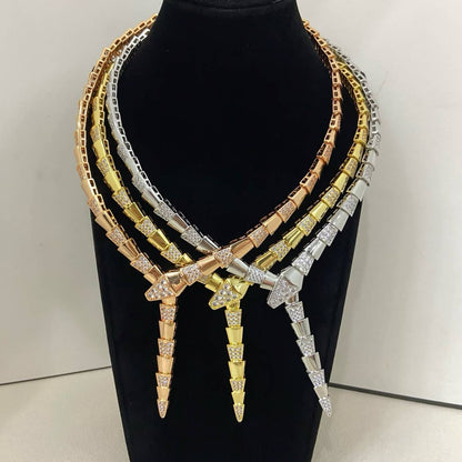 [Lume Jewelry]NEW WIDE BAND INLAID DIAMOND SNAKE NECKLACE