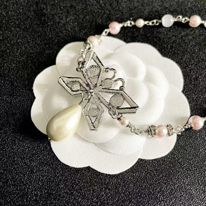 [Lume Jewelry] Bow & Pearl Double C Pavé Diamond Necklace