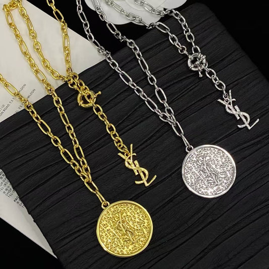 [Lume Jewelry]Double-Chain Disc Pendant Necklace