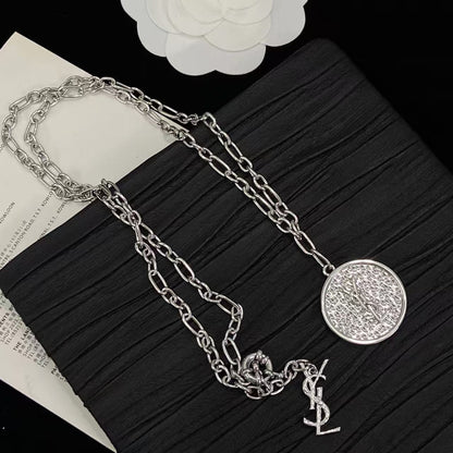 [Lume Jewelry]Double-Chain Disc Pendant Necklace