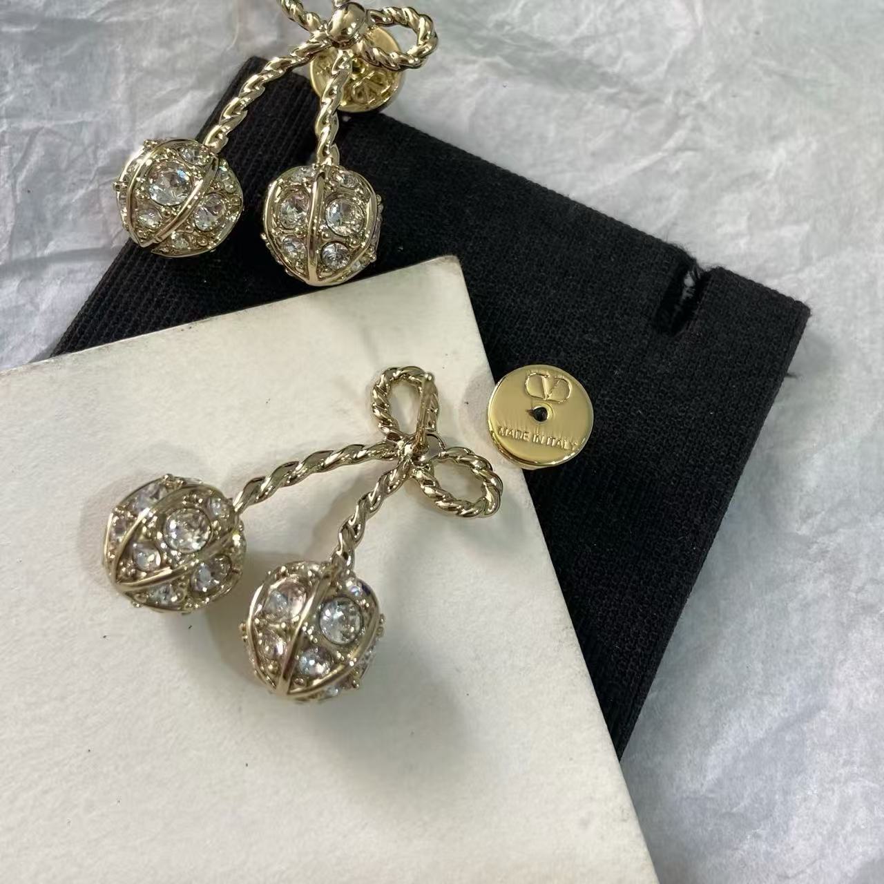 [Lume Jewelry] Cherry Crystal Pavé Necklace & Stud Earrings& SeracelettB