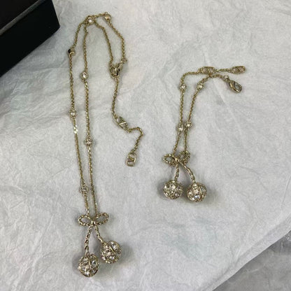 [Lume Jewelry] Cherry Crystal Pavé Necklace & Stud Earrings& SeracelettB