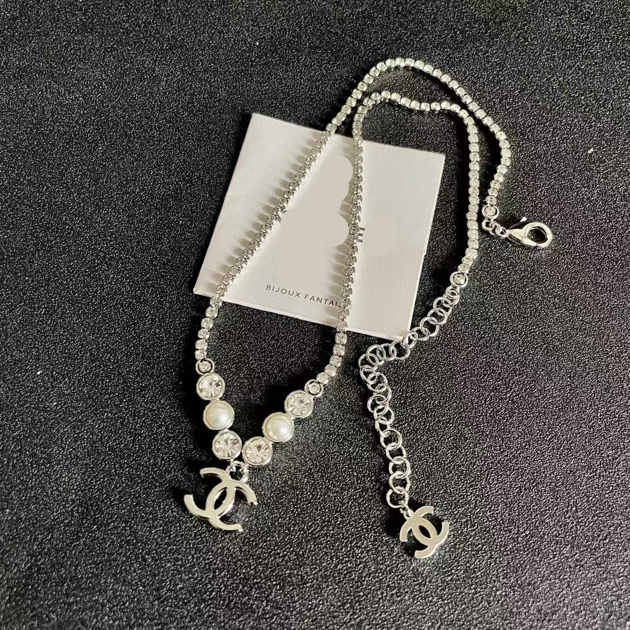 [Lume Jewelry]Double C Necklace with Pearls & Cubic Zirconia