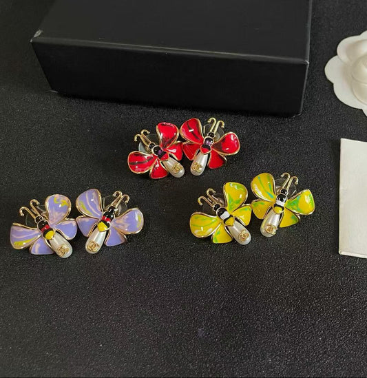 [Lume Jewelry] Ladybug Enamel & Faux Pearl Clip-On Earrings