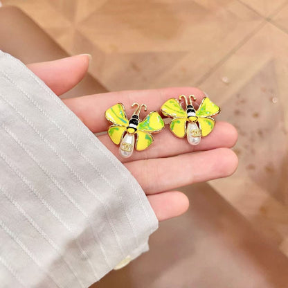 [Lume Jewelry] Ladybug Enamel & Faux Pearl Clip-On Earrings