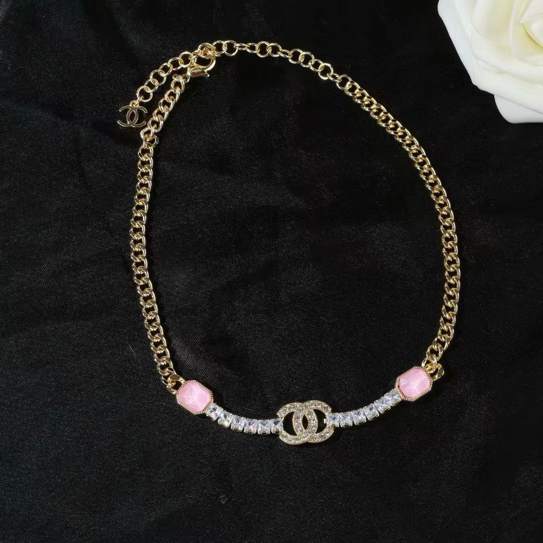 [Lume Jewelry]Pink Sugar Cube Double CC Crystal Choker