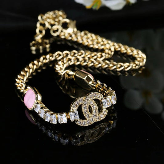 [Lume Jewelry]Pink Sugar Cube Double CC Crystal Choker