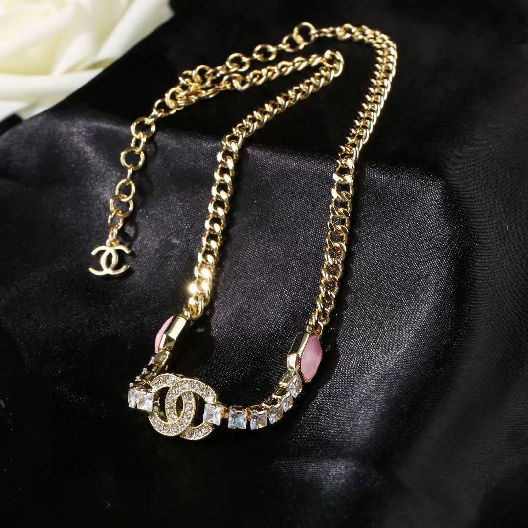 [Lume Jewelry]Pink Sugar Cube Double CC Crystal Choker