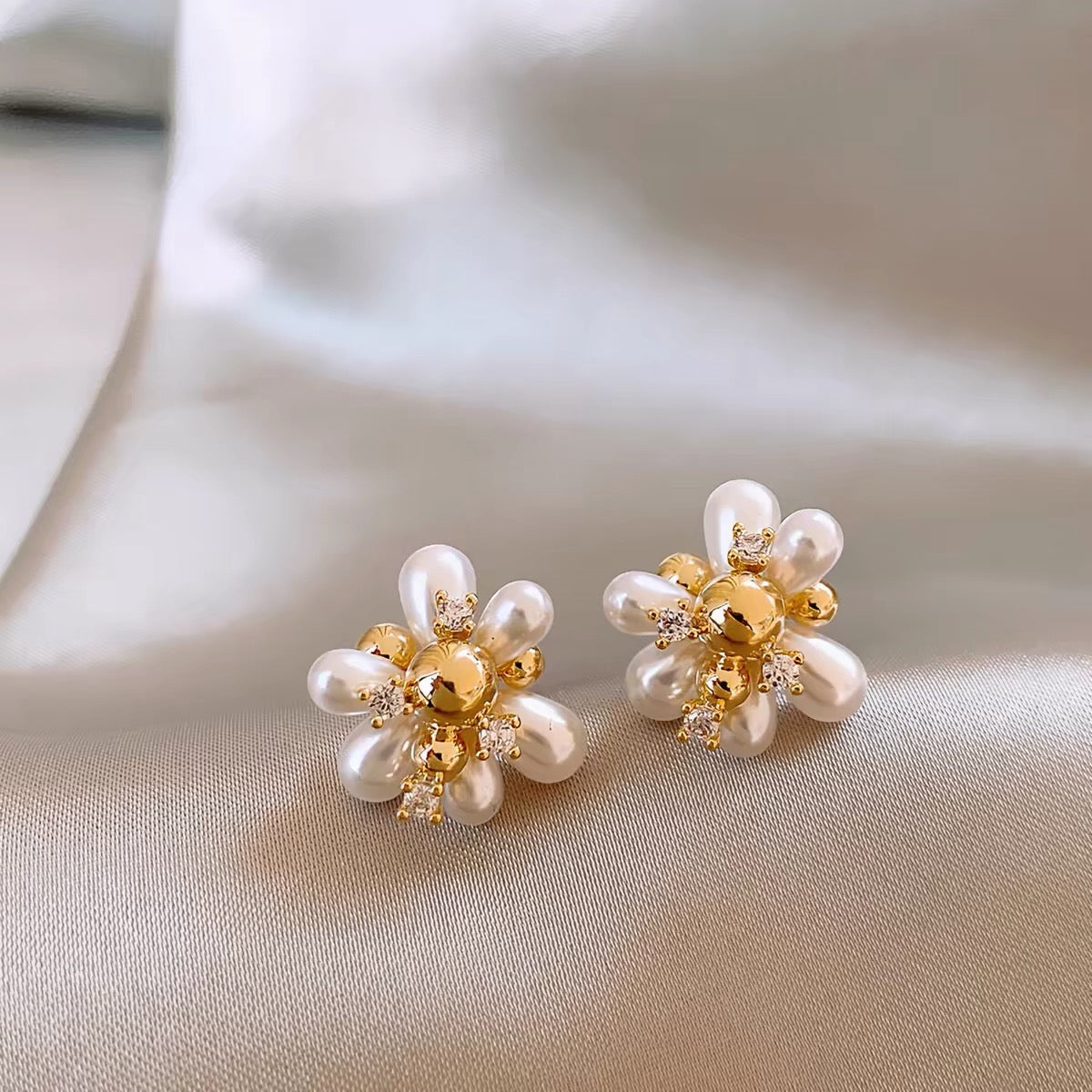 Irregular Pearl Flower Stud Earrings