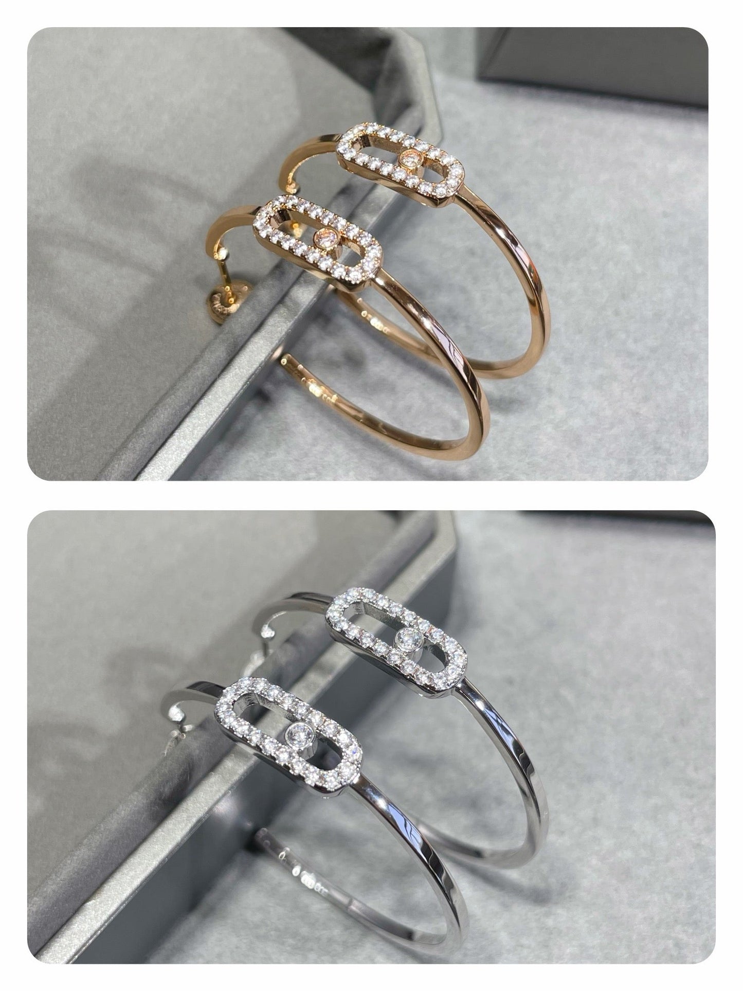 [Lume Jewelry]Move Sliding‑Diamond Hoop Earrings