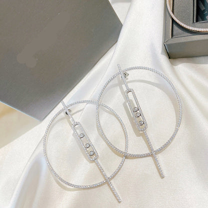 [Lume Jewelry]Move Large Hoop Earrings, Three Sliding Diamonds