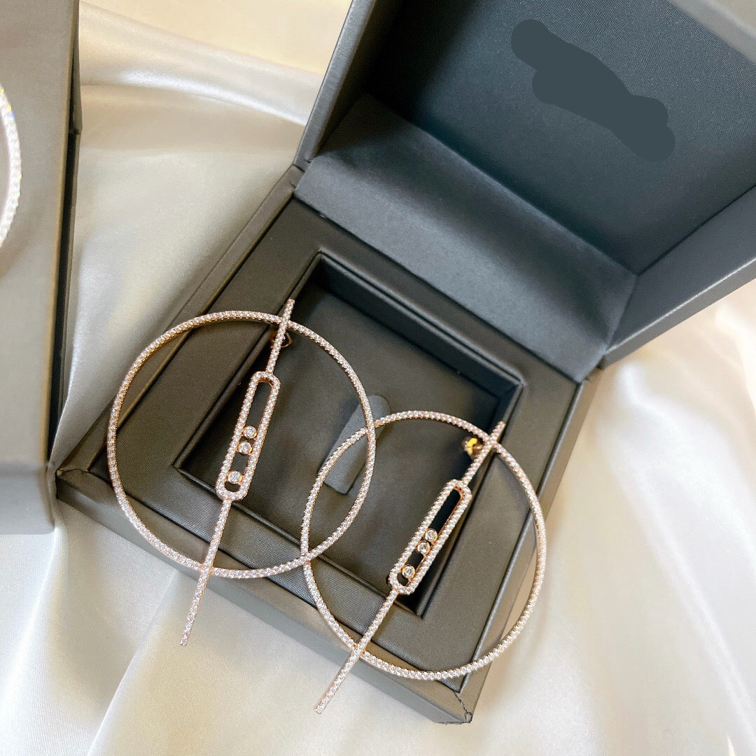 [Lume Jewelry]Move Large Hoop Earrings, Three Sliding Diamonds