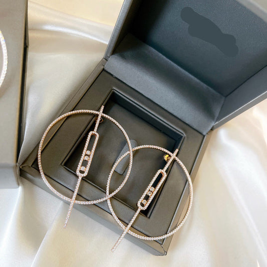 [Lume Jewelry]Move Large Hoop Earrings, Three Sliding Diamonds