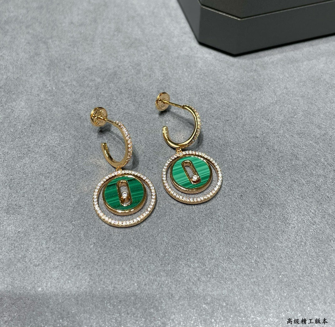 [Lume Jewelry]LUCKY MOVE Sliding‑diamond C‑shape Ear Hoops