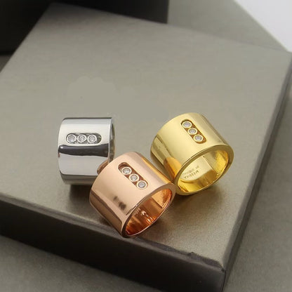 [Lume Jewelry] Move Wide 3 Moving Diamonds Wide Band Ring
