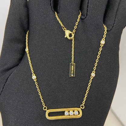 [Lume Jewelry] Baby Move Pavé Diamond‑Set Three‑Stone Sliding Necklace