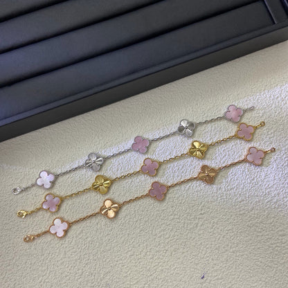 [Lume Jewelry]Vintage Alhambra Pink MOP & Guilloché 5‑Flower Bracelet