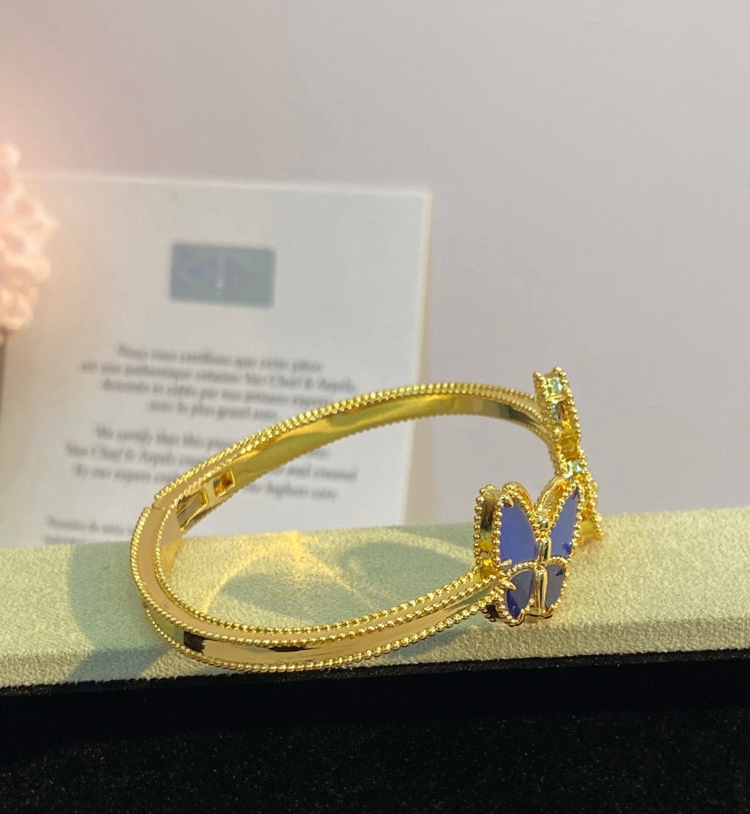 ¡®Lume Jewelry¡¯Lucky Alhambra Butterfly & Clover Open Bangle, Blue Onyx & White MOP Gold‑Tone