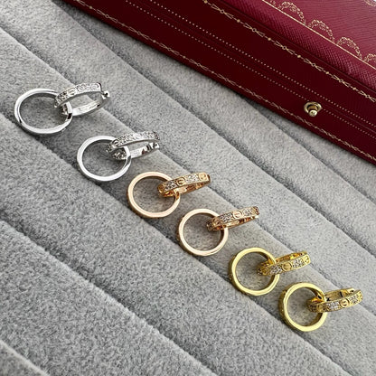 ¡®Lume Jewelry¡¯LOVE‑Collection Screw‑Motif Half‑Pavé Double‑Hoop Earrings