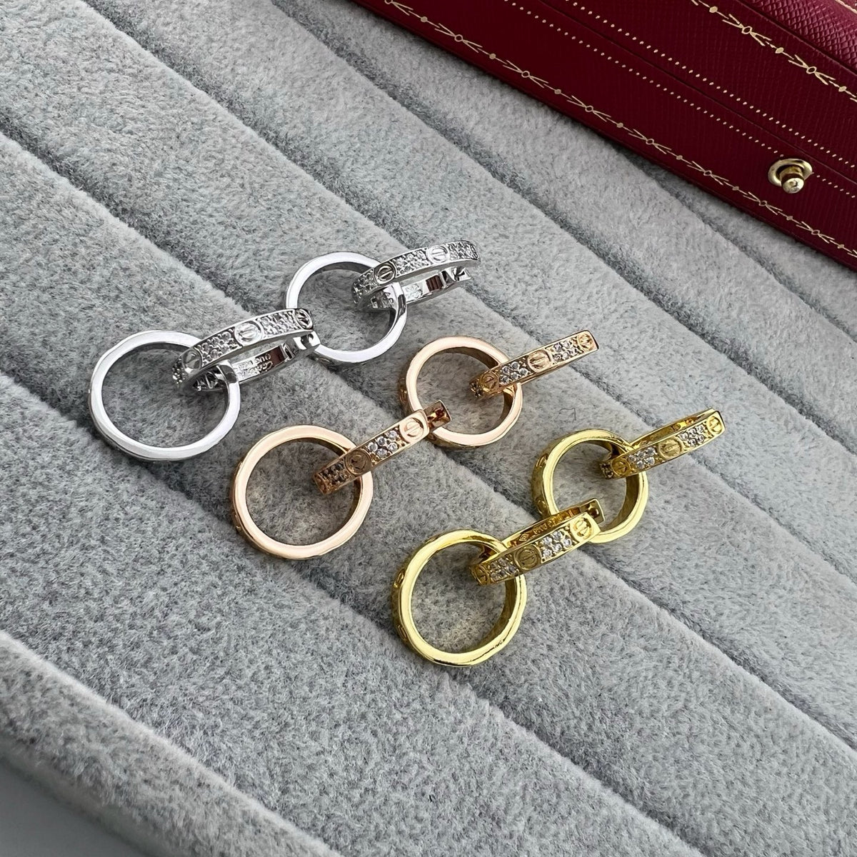 ¡®Lume Jewelry¡¯LOVE‑Collection Screw‑Motif Half‑Pavé Double‑Hoop Earrings