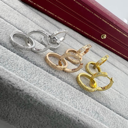 ¡®Lume Jewelry¡¯LOVE‑Collection Screw‑Motif Half‑Pavé Double‑Hoop Earrings
