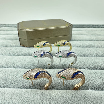 [Lume Jewelry]FULL STONE TWO-TONE SNAKE EARRING STUDS
