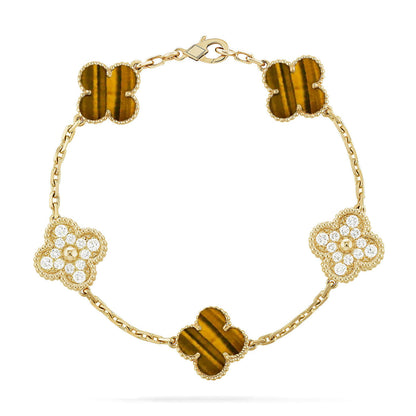 [Lume Jewelry]New  CLOVER 5 MOTIFS TIGER EYE BRACELET COLLECTION