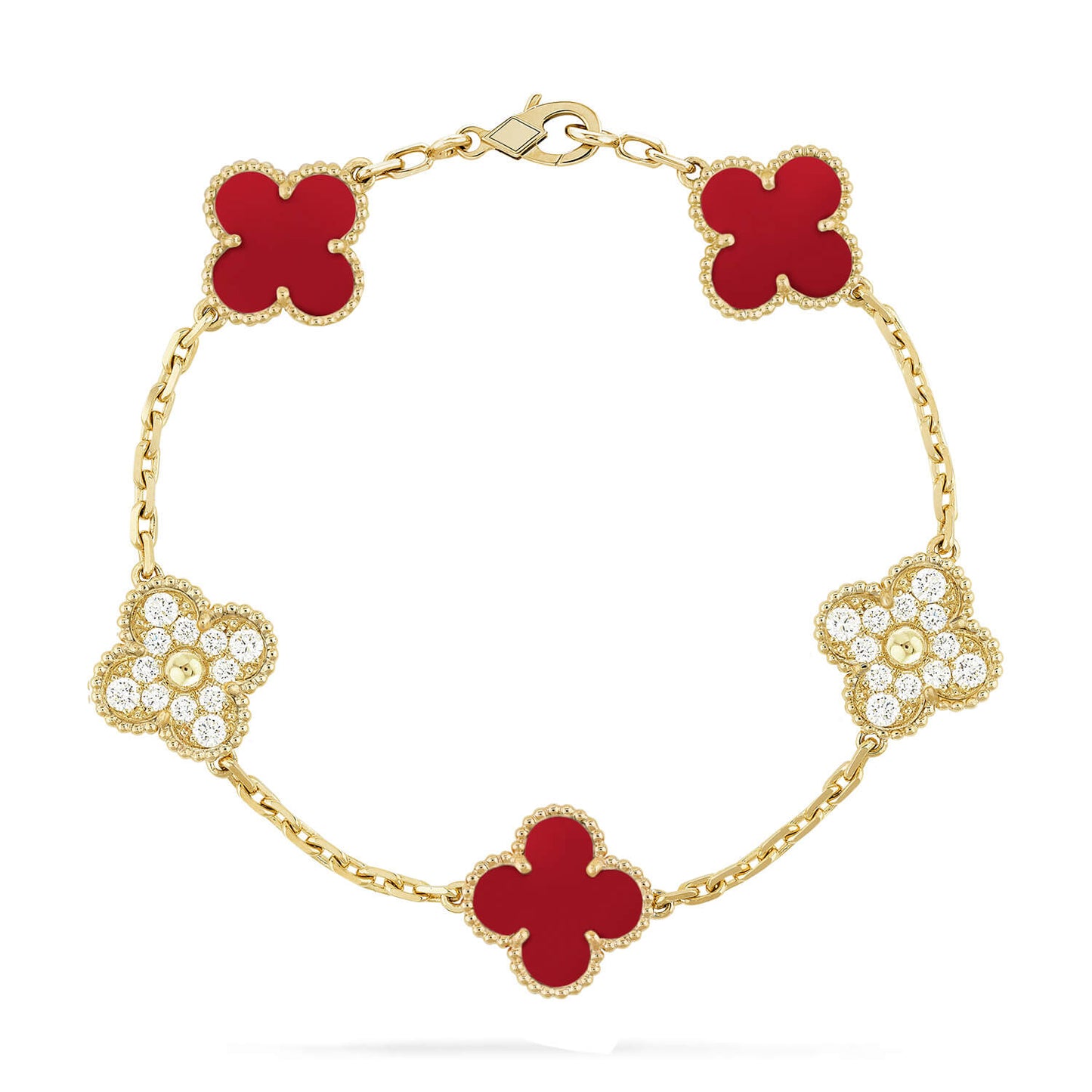 [Lume Jewelry]New  CLOVER 5 MOTIF RED CORNELIAN BRACELET COLLECTION