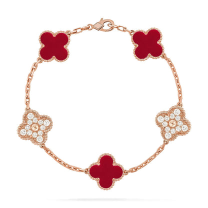 [Lume Jewelry]New  CLOVER 5 MOTIF RED CORNELIAN BRACELET COLLECTION