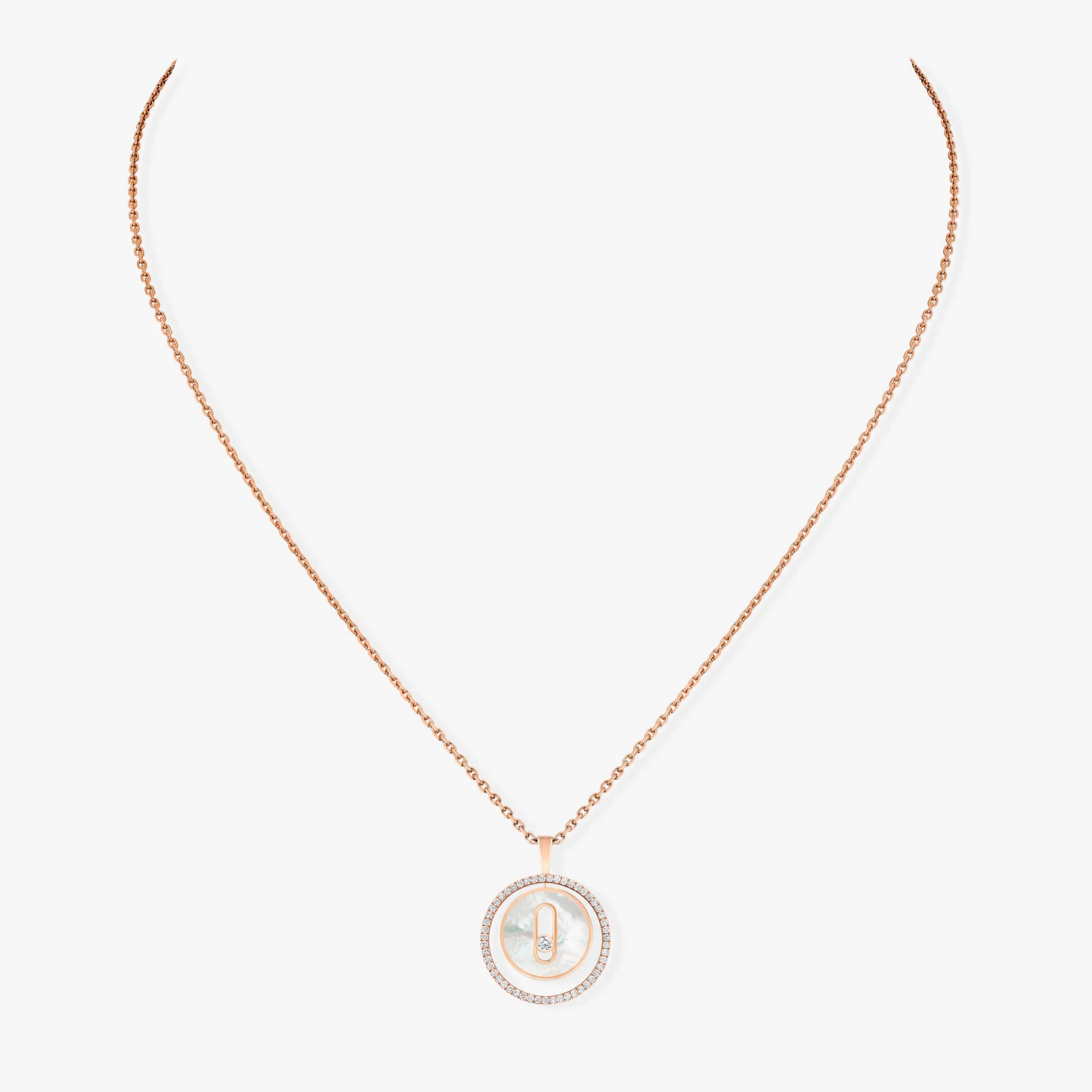 [Lume Jewelry]LUCKY MOVE 1 DIAMOND WHITE MOTHER OF PEARL PINK GOLD DIAMOND NECKLACE