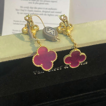 [Lume Jewelry]NEW CLOVER 2 MOTIF PINK ENAMEL EARRINGS