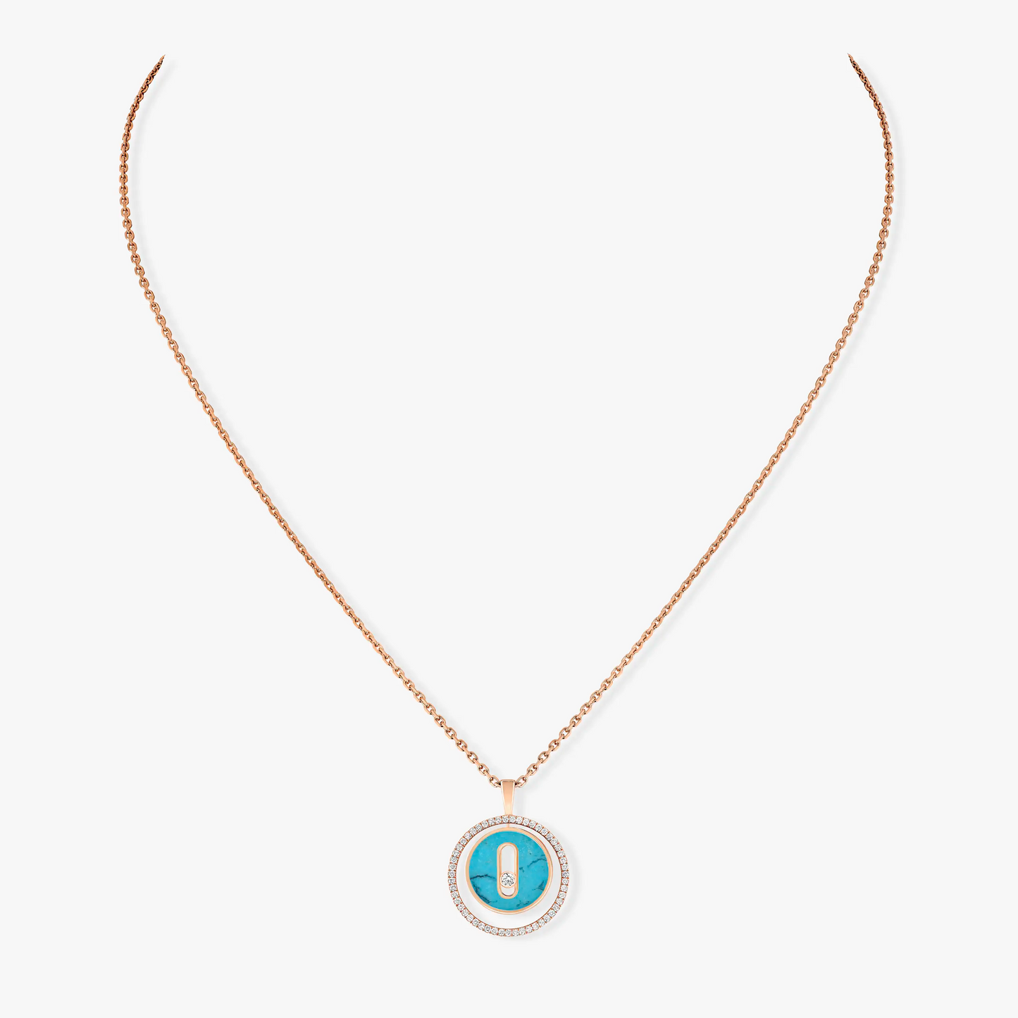 [Lume Jewelry]LUCKY MOVE 1 DIAMOND TURQUOISE PINK GOLD DIAMOND NECKLACE