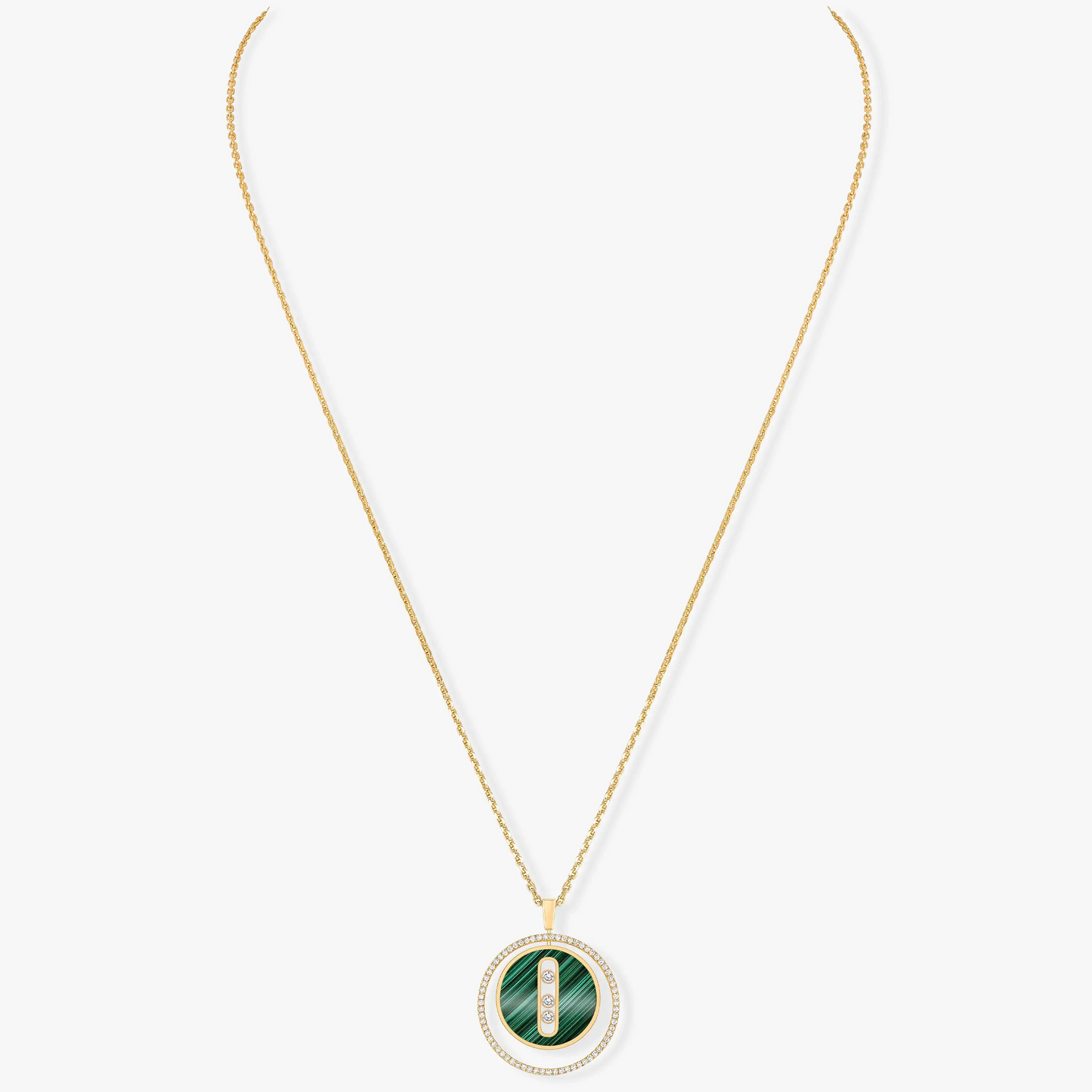 [Lume Jewelry]LUCKY MOVE 3 DIAMOND MALACHITE GOLD DIAMOND NECKLACE