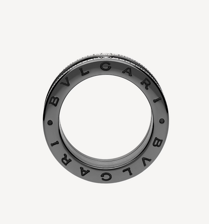 [Lume Jewelry]ZERO 1 ROCK FOUR-BAND BLACK CERAMIC WITH STUDDED SPIRAL AND PAVED DIAMONDS RING