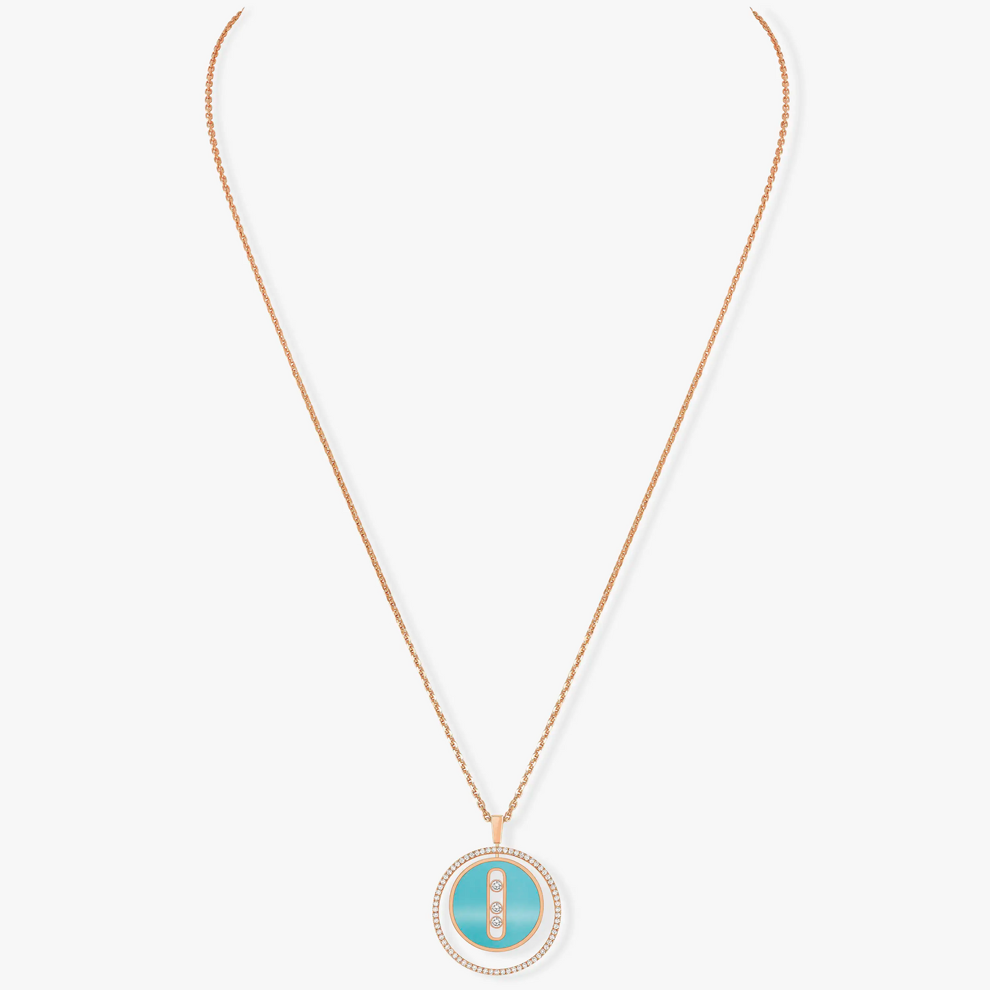 [Lume Jewelry]LUCKY MOVE 3 DIAMONDS TURQUOISE PINK GOLD DIAMOND NECKLACE