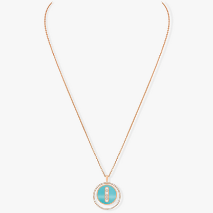 [Lume Jewelry]LUCKY MOVE 3 DIAMONDS TURQUOISE PINK GOLD DIAMOND NECKLACE