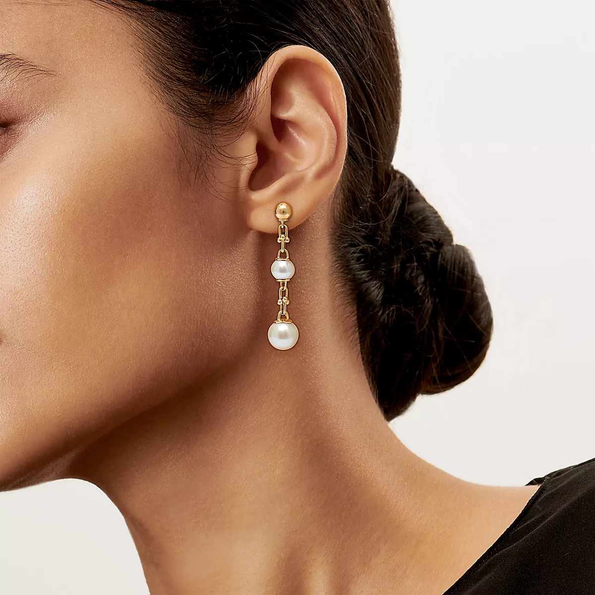 [Lume Jewelry]TRIPLE DROP LINK EARRINGS GOLD WITH FRESHWATER PEARLS