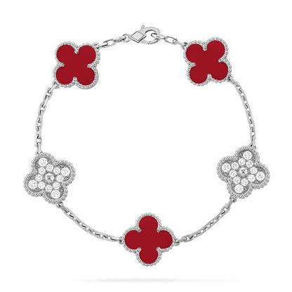 [Lume Jewelry]New  CLOVER 5 MOTIF RED CORNELIAN BRACELET COLLECTION