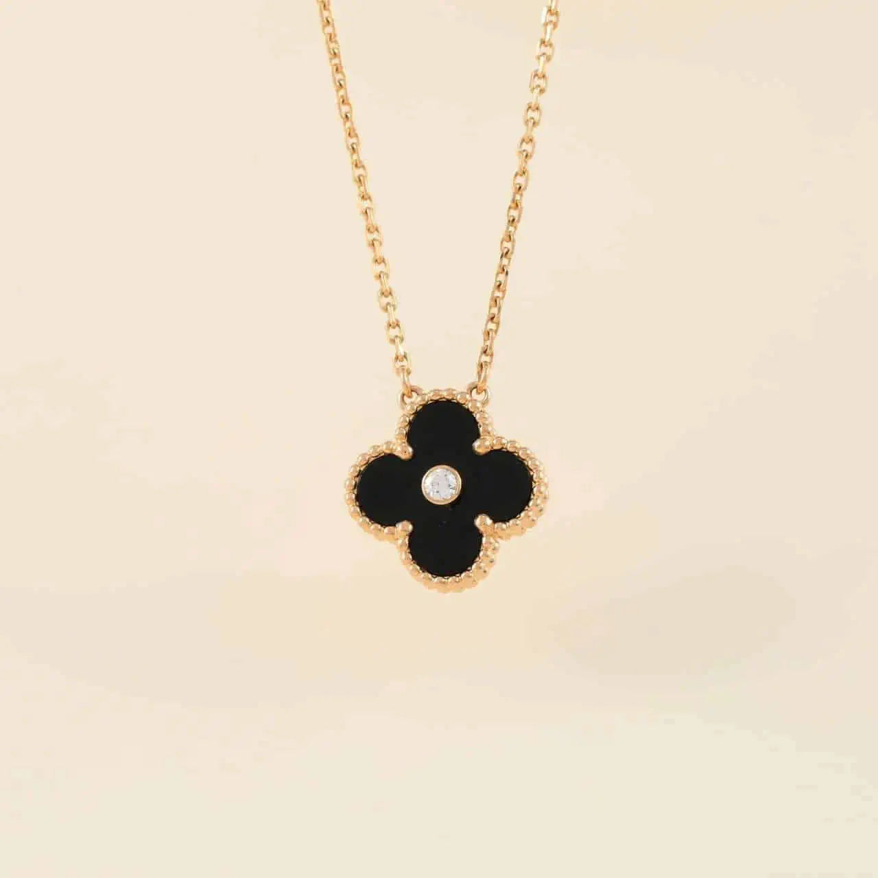 ¡®Lume Jewelry¡¯CLOVER 15MM DIAMOND ONYX NECKLACE