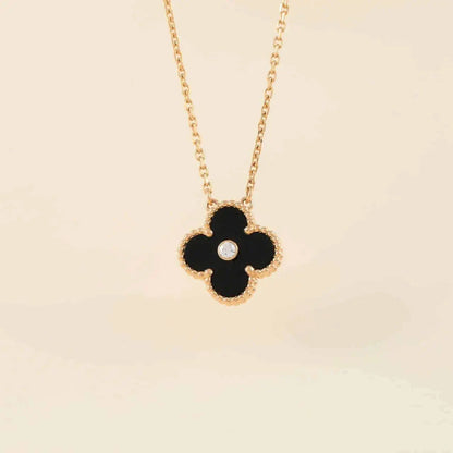 ¡®Lume Jewelry¡¯CLOVER 15MM DIAMOND ONYX NECKLACE