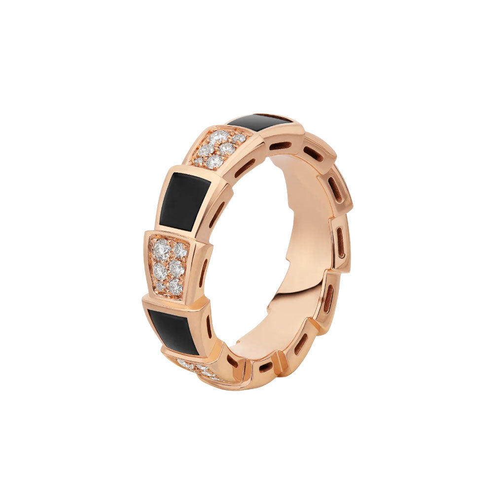 [Lume Jewelry]SERPENTI RING PINK GOLD BLACK MOP DIAMOND PAVED 4MM