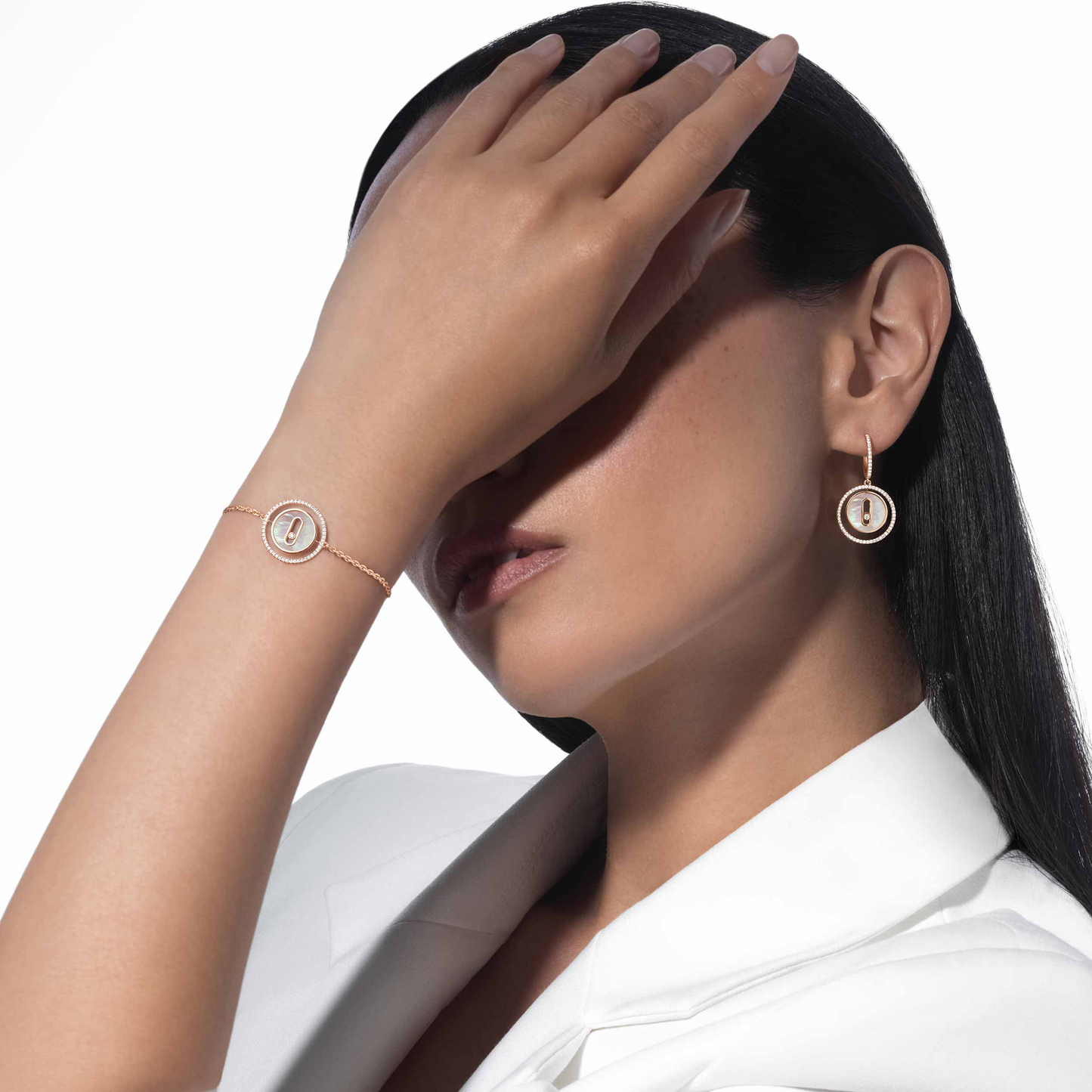 [Lume Jewelry]LUCKY MOVE WHITE MOTHER OF PEARL PINK GOLD DIAMOND BRACELET(Adjustable)