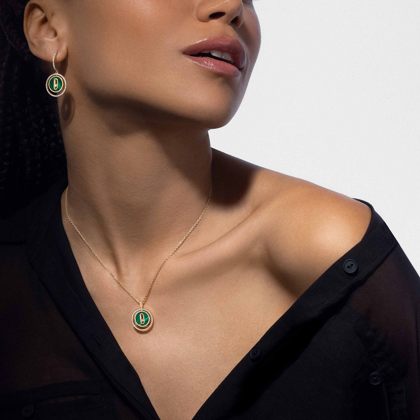 [Lume Jewelry]LUCKY MOVE 1 DIAMOND MALACHITE GOLD DIAMOND NECKLACE