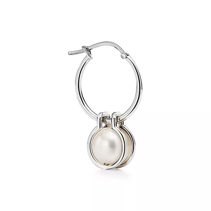 [Lume Jewelry]PEARL HOOP SILVER EARRINGS