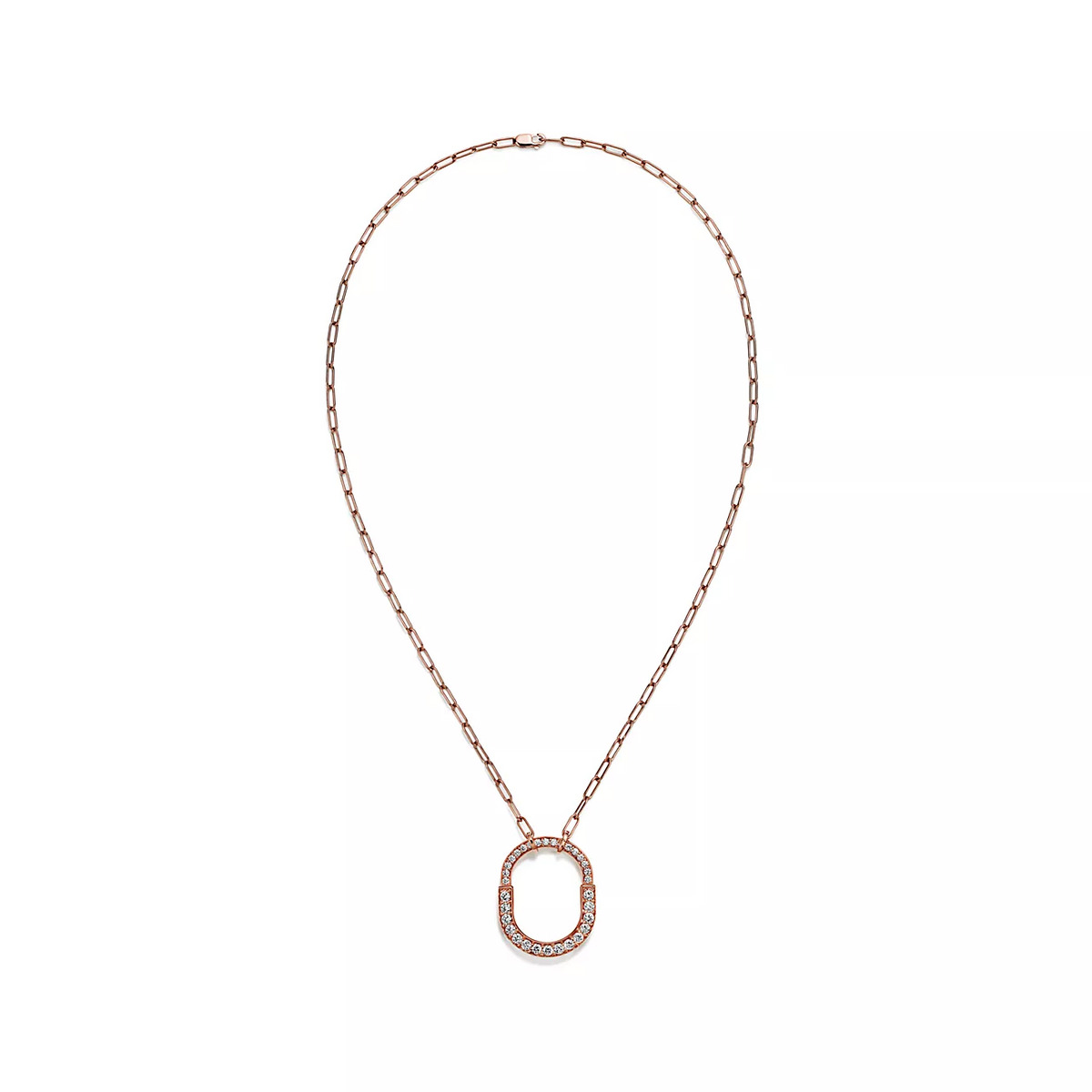 [Lume Jewelry]LOCK NECKLACE MEDIUM PENDANT PINK GOLD PAVED DIAMONDS