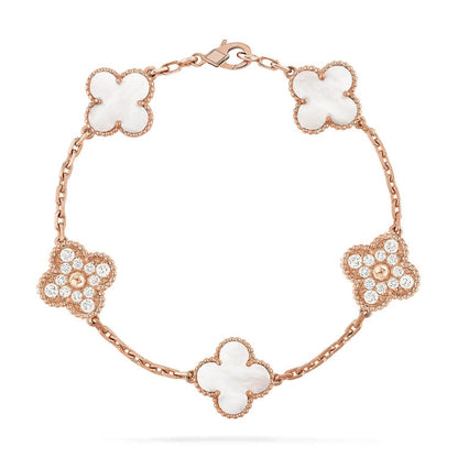 [Lume Jewelry]New CLOVER WHITE PEARL MOP 5 MOTIF BRACELET COLLECTION