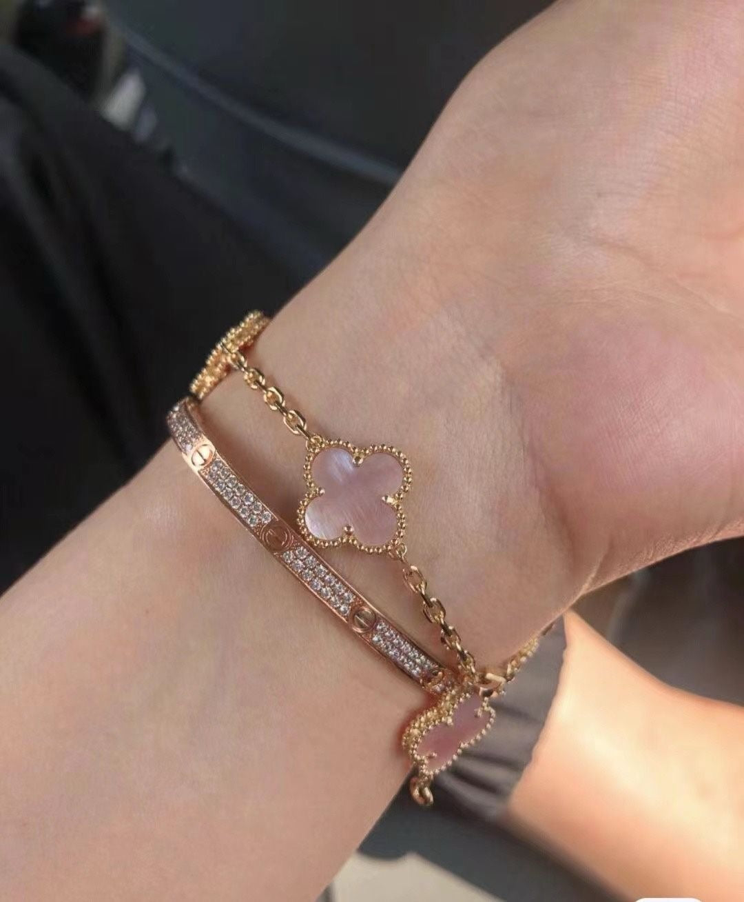 [Lume Jewelry]CLOVER 5 MOTIFS Pink  AGATE  BRACELET