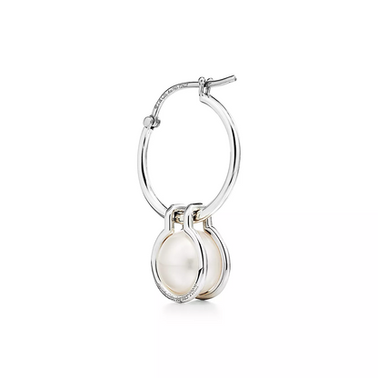 [Lume Jewelry]PEARL HOOP SILVER EARRINGS