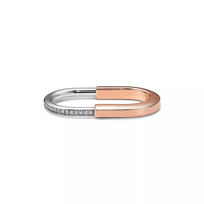 [Lume Jewelry]LOCK RING TOW-FINGER ROSE AND WHITE GOLD DIAMONDS